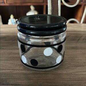 Vintage KIG  Storage Container Indonesia Polka Dot Glass Jar with Black Lid